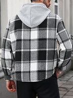 Manfinity Homme Chemise à capuche décontractée à manches longues avec cordon de serrage, grande taille pour hommes, motif à carreaux, sans t-shirt, cadeau pour petit ami