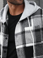 Manfinity Homme Chemise à capuche décontractée à manches longues avec cordon de serrage, grande taille pour hommes, motif à carreaux, sans t-shirt, cadeau pour petit ami