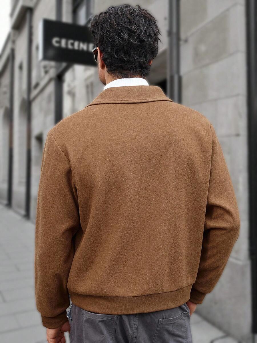 Manfinity CasualCool Veste décontractée à manches longues de couleur unie pour hommes, polyvalente pour l'automne/l'hiver. Veste zippée noire pour hommes