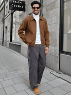 Manfinity CasualCool Veste décontractée à manches longues de couleur unie pour hommes, polyvalente pour l'automne/l'hiver. Veste zippée noire pour hommes