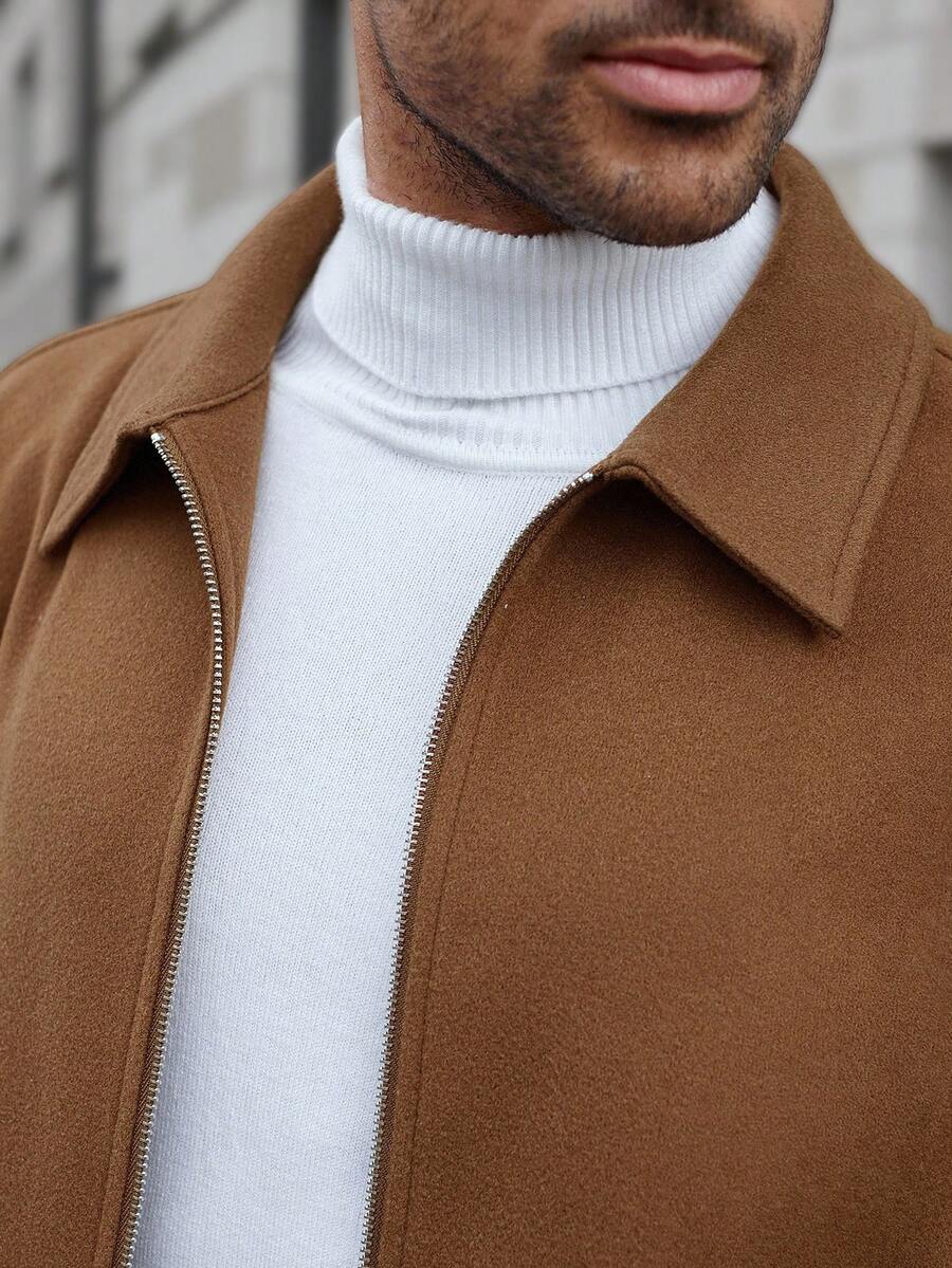 Manfinity CasualCool Veste décontractée à manches longues de couleur unie pour hommes, polyvalente pour l'automne/l'hiver. Veste zippée noire pour hommes
