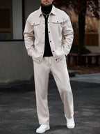 Manfinity CasualCool Ensemble veste et pantalon casual pour hommes, ensemble deux pièces casual, tenue beige, ensemble pour la marche, vêtements d'automne