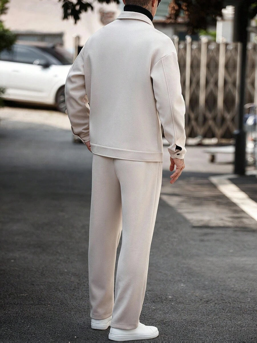 Manfinity CasualCool Ensemble veste et pantalon casual pour hommes, ensemble deux pièces casual, tenue beige, ensemble pour la marche, vêtements d'automne