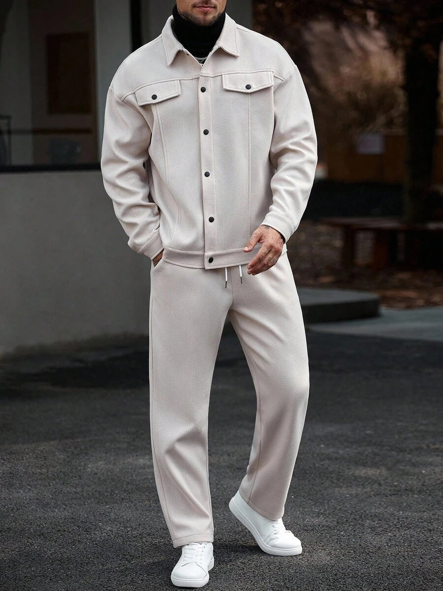 Manfinity CasualCool Ensemble veste et pantalon casual pour hommes, ensemble deux pièces casual, tenue beige, ensemble pour la marche, vêtements d'automne