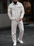 Manfinity CasualCool Ensemble veste et pantalon casual pour hommes, ensemble deux pièces casual, tenue beige, ensemble pour la marche, vêtements d'automne