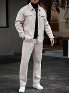 Manfinity CasualCool Ensemble veste et pantalon casual pour hommes, ensemble deux pièces casual, tenue beige, ensemble pour la marche, vêtements d'automne