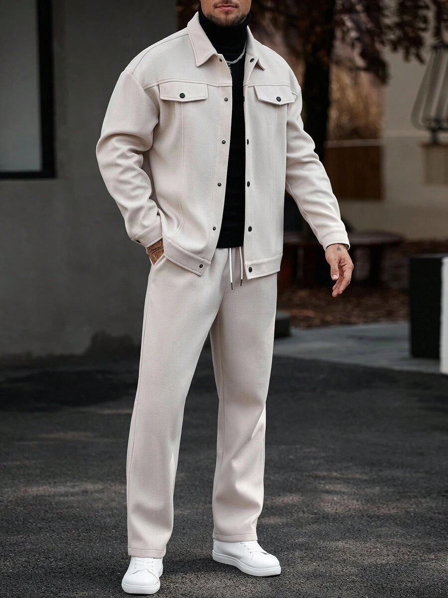 Manfinity CasualCool Ensemble veste et pantalon casual pour hommes, ensemble deux pièces casual, tenue beige, ensemble pour la marche, vêtements d'automne