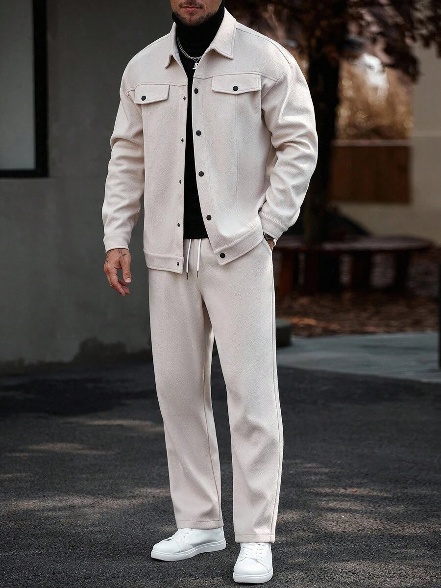 Manfinity CasualCool Ensemble veste et pantalon casual pour hommes, ensemble deux pièces casual, tenue beige, ensemble pour la marche, vêtements d'automne