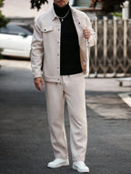 Manfinity CasualCool Ensemble veste et pantalon casual pour hommes, ensemble deux pièces casual, tenue beige, ensemble pour la marche, vêtements d'automne