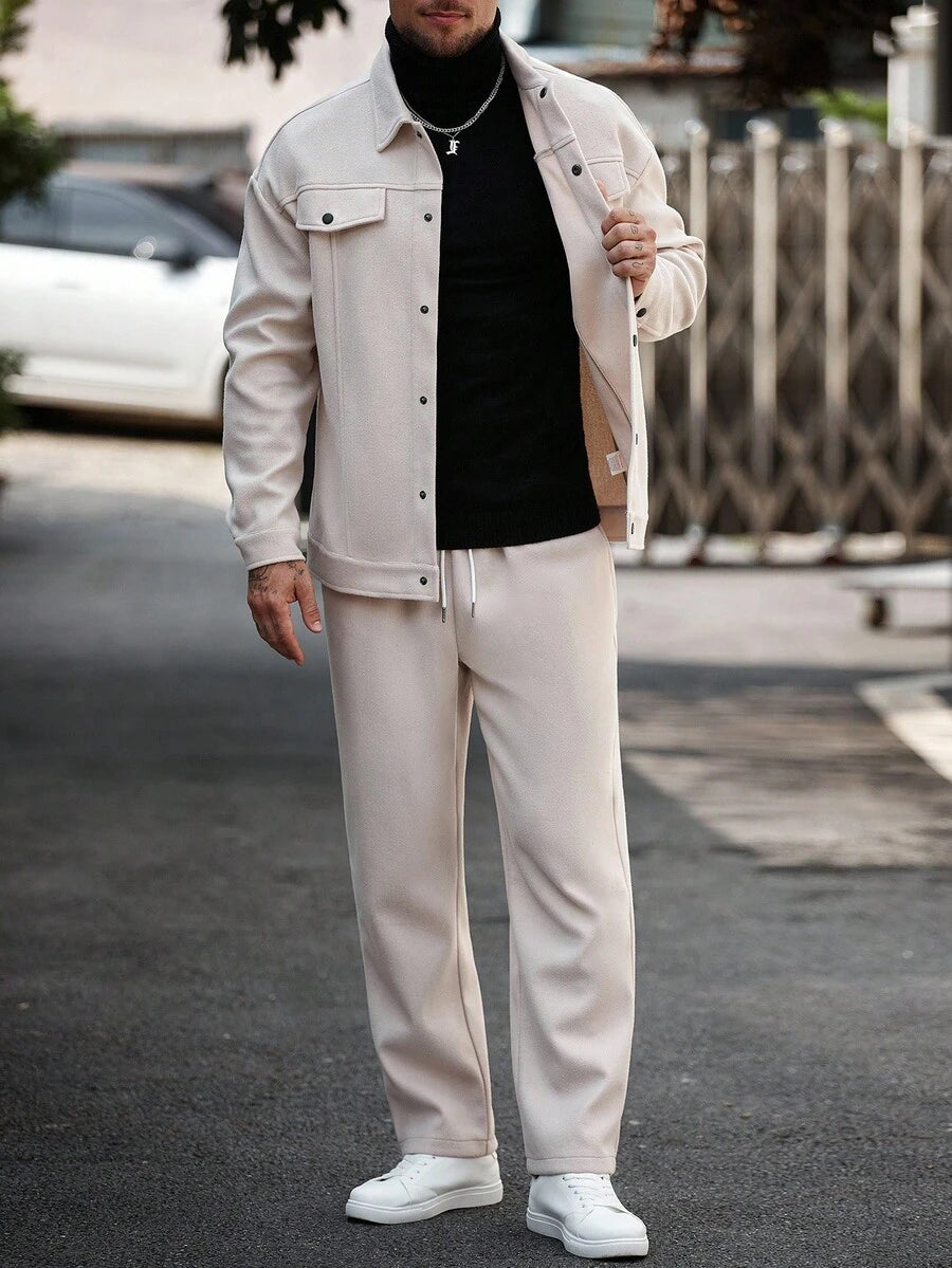 Manfinity CasualCool Ensemble veste et pantalon casual pour hommes, ensemble deux pièces casual, tenue beige, ensemble pour la marche, vêtements d'automne
