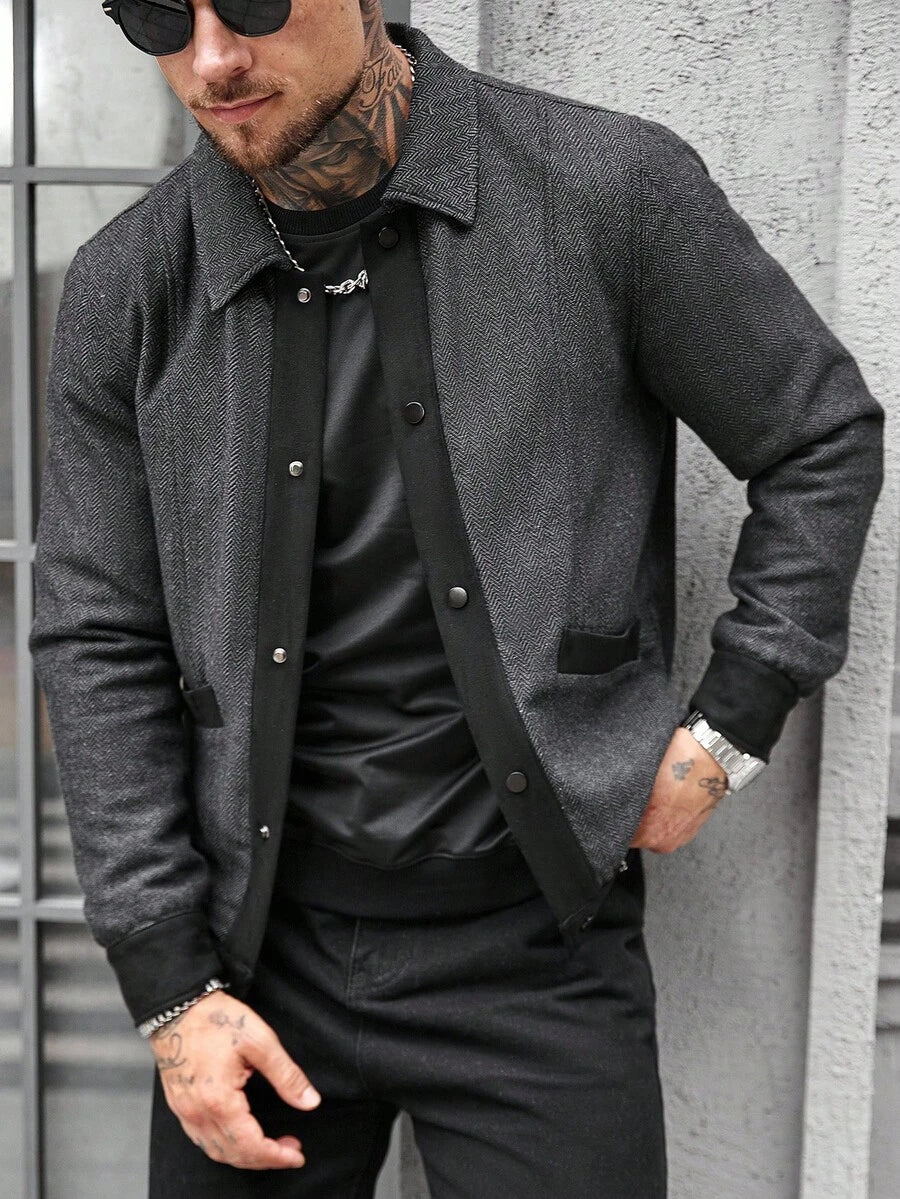 Manfinity CasualCool Veste décontractée à manches longues et à simple boutonnage en mélange de laine, avec couleurs contrastées. Automne/Hiver