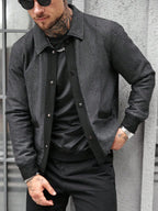 Manfinity CasualCool Veste décontractée à manches longues et à simple boutonnage en mélange de laine, avec couleurs contrastées. Automne/Hiver