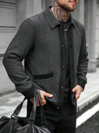 Manfinity CasualCool Veste décontractée à manches longues et à simple boutonnage en mélange de laine, avec couleurs contrastées. Automne/Hiver