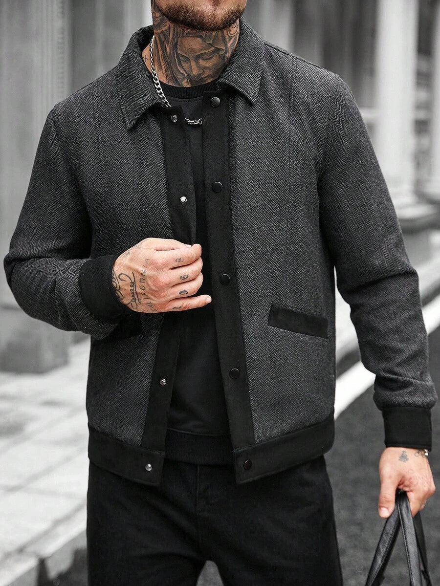 Manfinity CasualCool Veste décontractée à manches longues et à simple boutonnage en mélange de laine, avec couleurs contrastées. Automne/Hiver