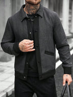 Manfinity CasualCool Veste décontractée à manches longues et à simple boutonnage en mélange de laine, avec couleurs contrastées. Automne/Hiver