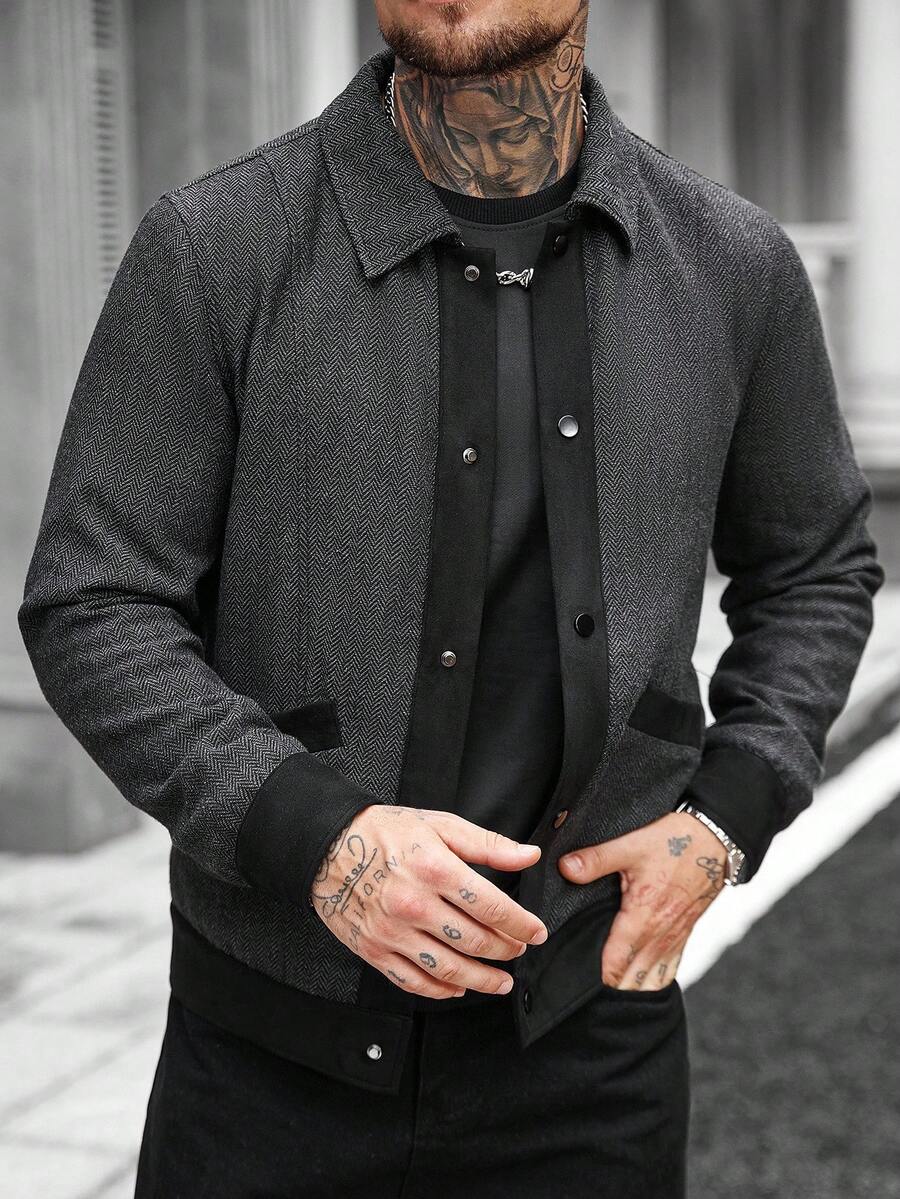 Manfinity CasualCool Veste décontractée à manches longues et à simple boutonnage en mélange de laine, avec couleurs contrastées. Automne/Hiver