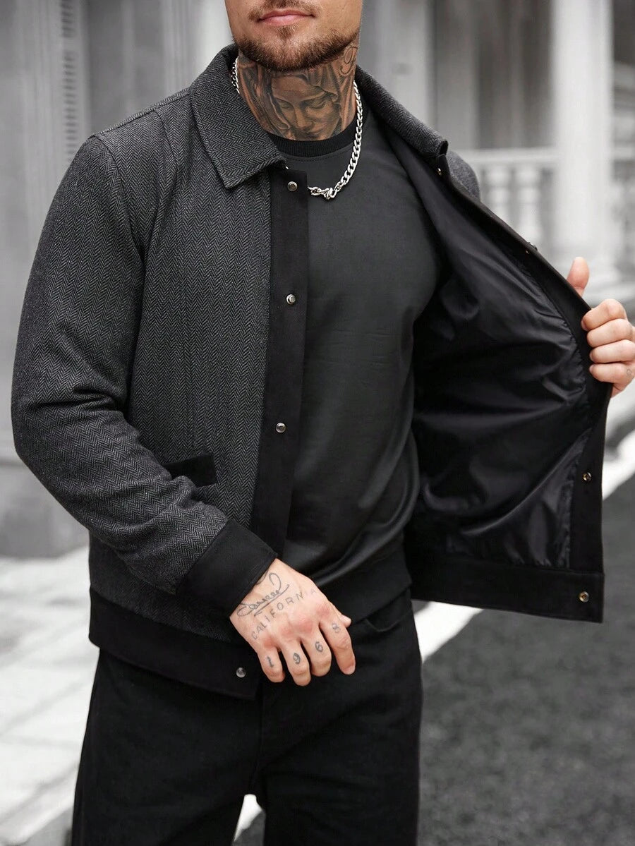 Manfinity CasualCool Veste décontractée à manches longues et à simple boutonnage en mélange de laine, avec couleurs contrastées. Automne/Hiver