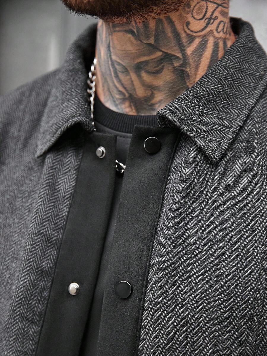 Manfinity CasualCool Veste décontractée à manches longues et à simple boutonnage en mélange de laine, avec couleurs contrastées. Automne/Hiver