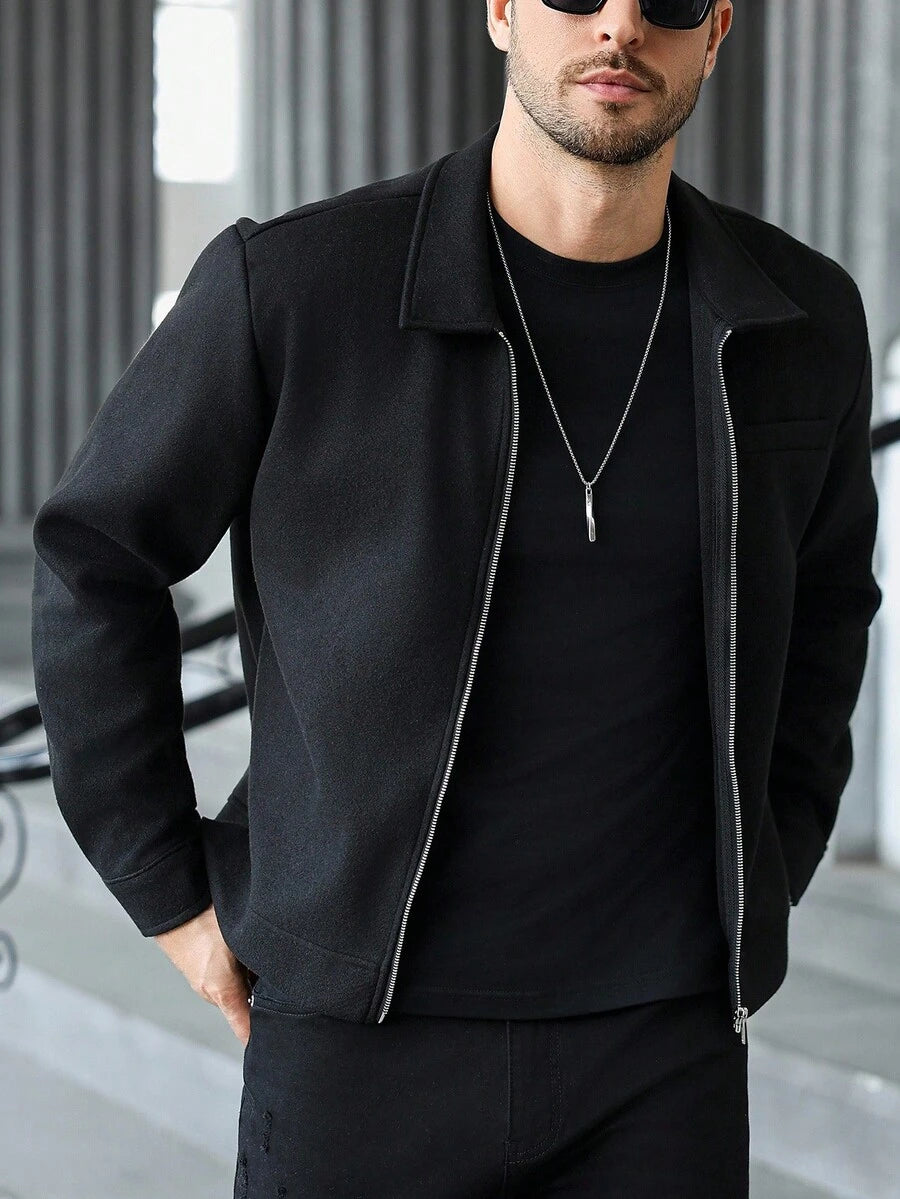 Manfinity CasualCool Veste décontractée zippée de couleur unie pour hommes, veste zippée de type chemise pour hommes en automne/hiver, veste courte pour hommes, vestes pour hommes à manches longues, veste pull pour hommes, vestes décontractées pour hommes