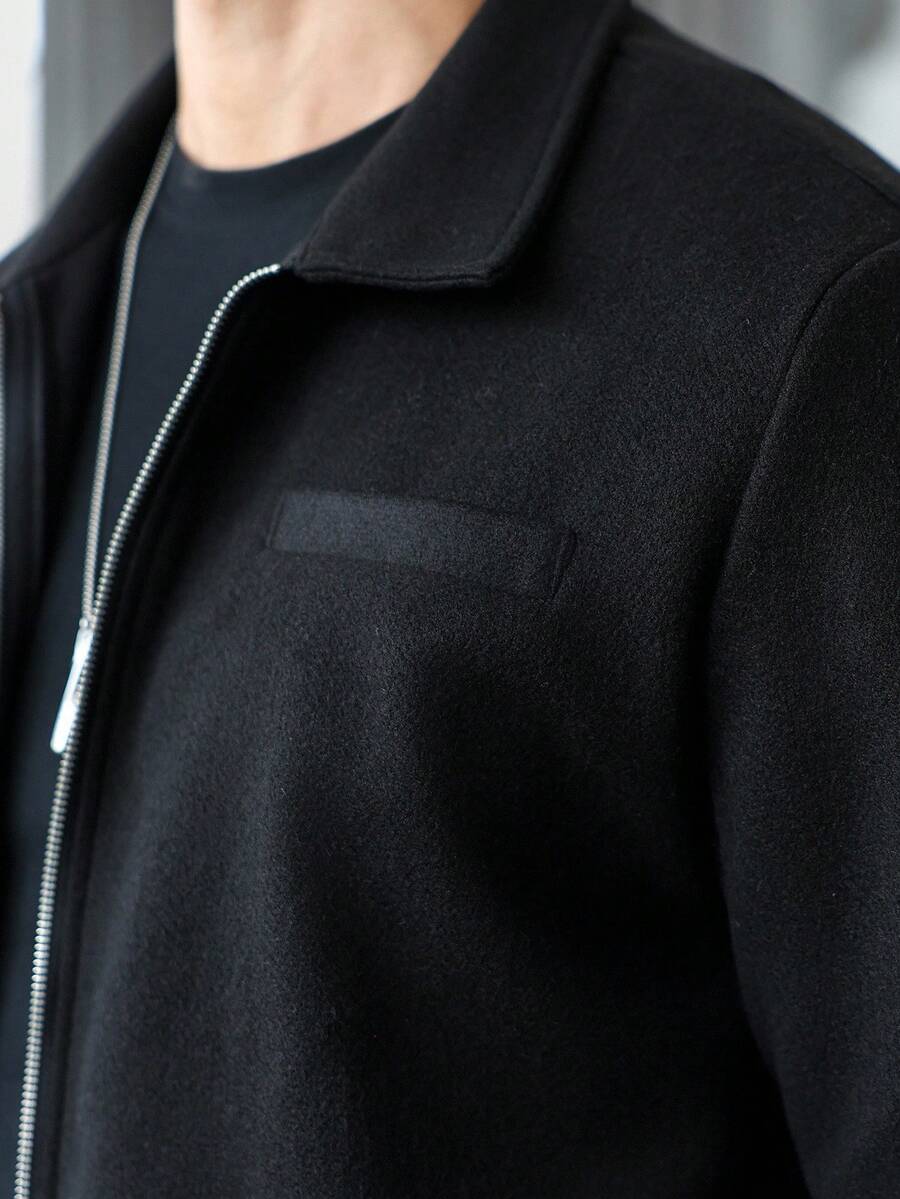 Manfinity CasualCool Veste décontractée zippée de couleur unie pour hommes, veste zippée de type chemise pour hommes en automne/hiver, veste courte pour hommes, vestes pour hommes à manches longues, veste pull pour hommes, vestes décontractées pour hommes