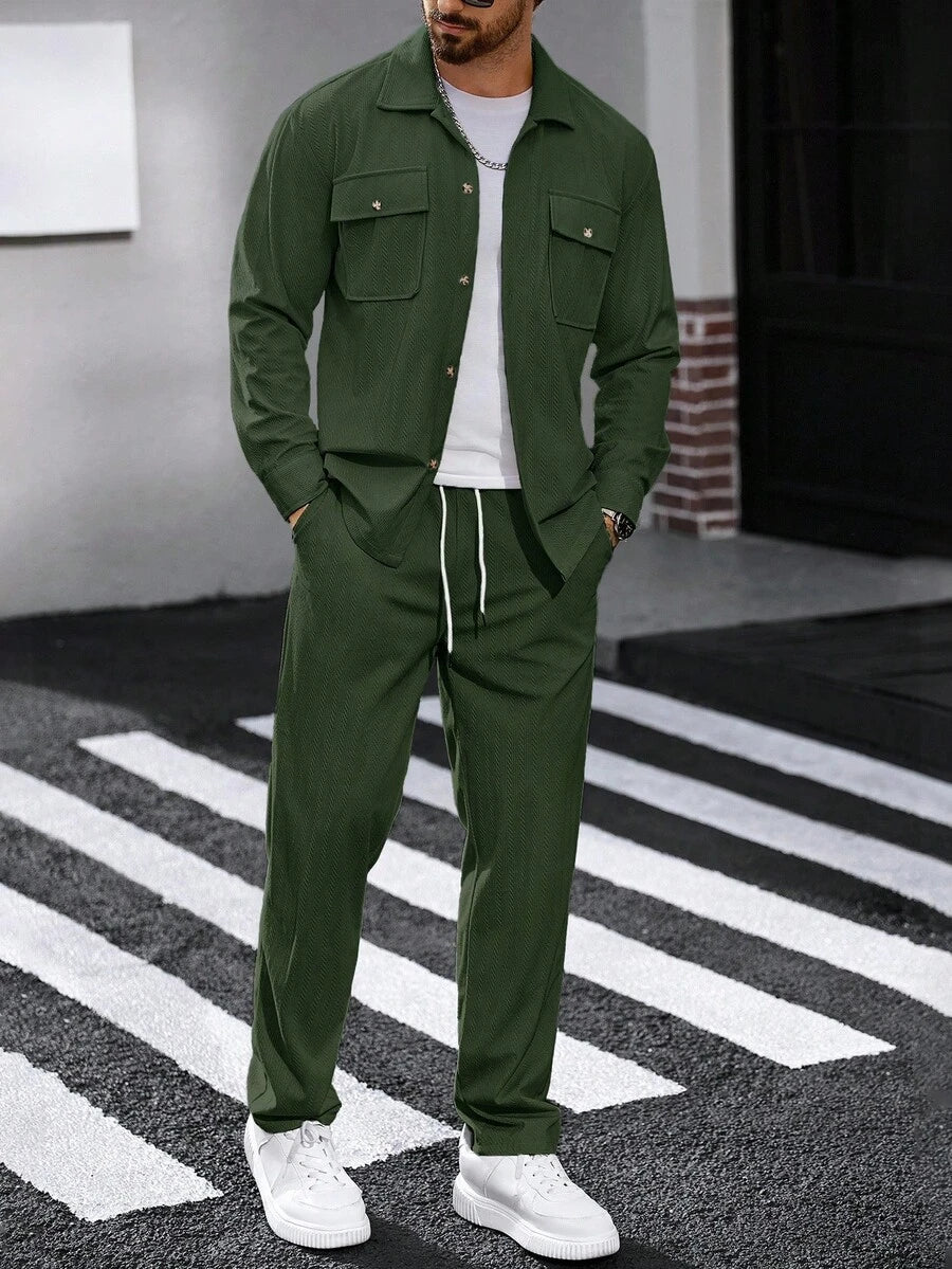 Manfinity CasualCool 2 pièces Chemise et pantalon de travail en velours côtelé pour hommes, vêtements d'automne