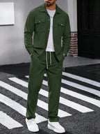 Manfinity CasualCool 2 pièces Chemise et pantalon de travail en velours côtelé pour hommes, vêtements d'automne