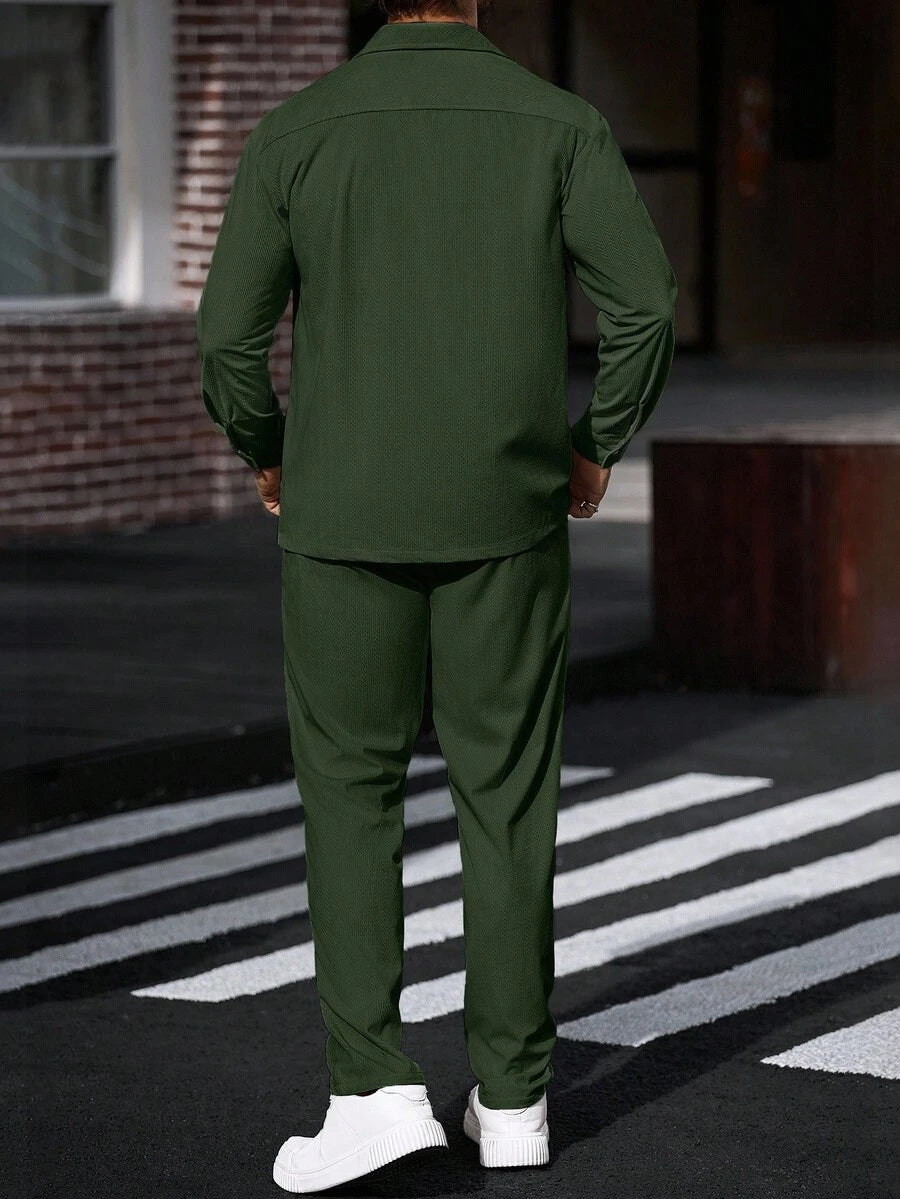 Manfinity CasualCool 2 pièces Chemise et pantalon de travail en velours côtelé pour hommes, vêtements d'automne