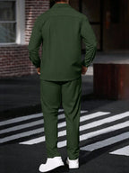 Manfinity CasualCool 2 pièces Chemise et pantalon de travail en velours côtelé pour hommes, vêtements d'automne