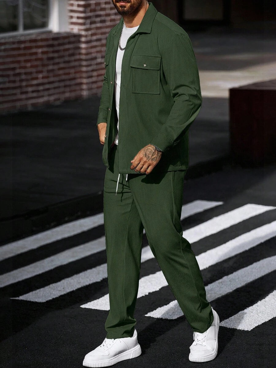 Manfinity CasualCool 2 pièces Chemise et pantalon de travail en velours côtelé pour hommes, vêtements d'automne