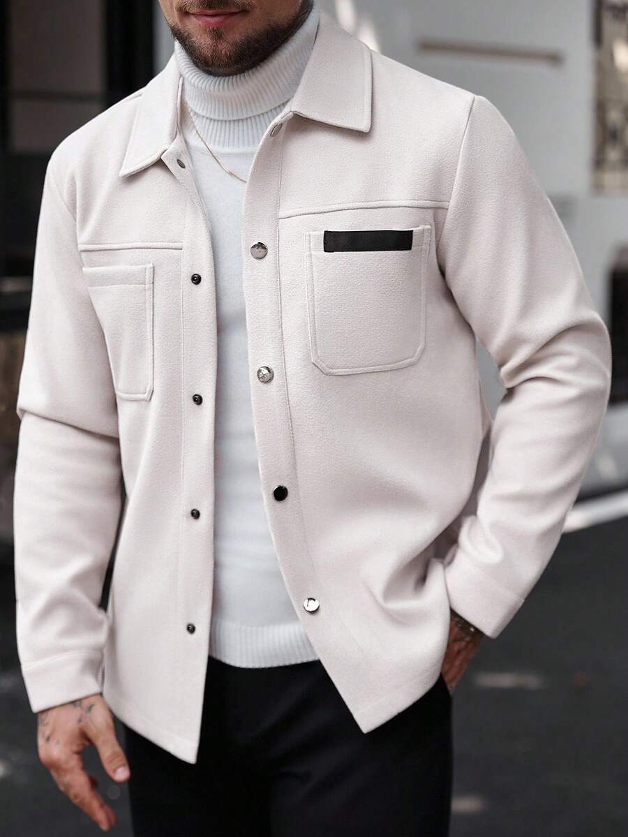 Manfinity CasualCool Manteau long casual à manches longues de couleur unie pour hommes, convenant à l'automne et à l'hiver. Manteau crème à boutons pour hommes