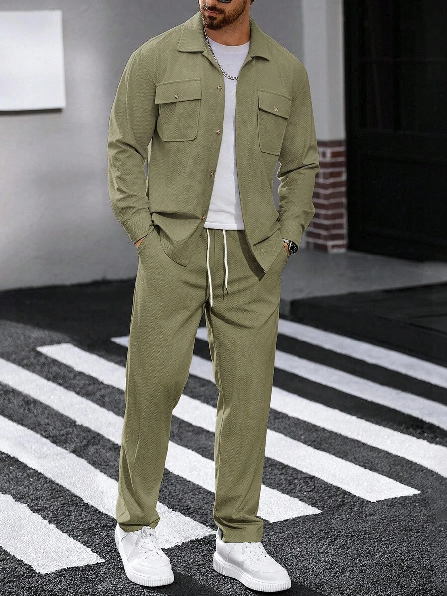 Manfinity CasualCool 2 pièces Chemise et pantalon de travail en velours côtelé pour hommes, vêtements d'automne