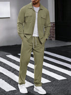 Manfinity CasualCool 2 pièces Chemise et pantalon de travail en velours côtelé pour hommes, vêtements d'automne