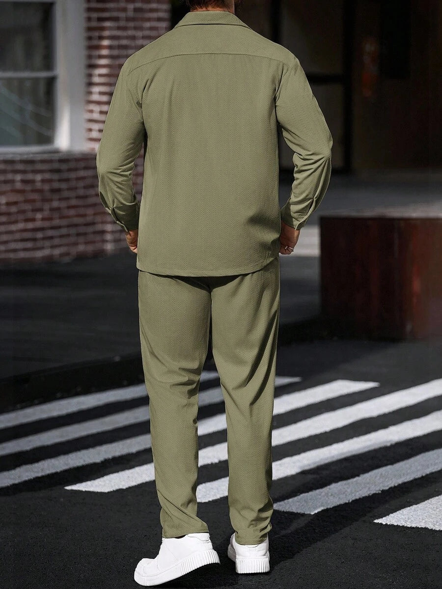 Manfinity CasualCool 2 pièces Chemise et pantalon de travail en velours côtelé pour hommes, vêtements d'automne