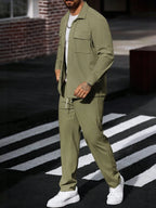 Manfinity CasualCool 2 pièces Chemise et pantalon de travail en velours côtelé pour hommes, vêtements d'automne