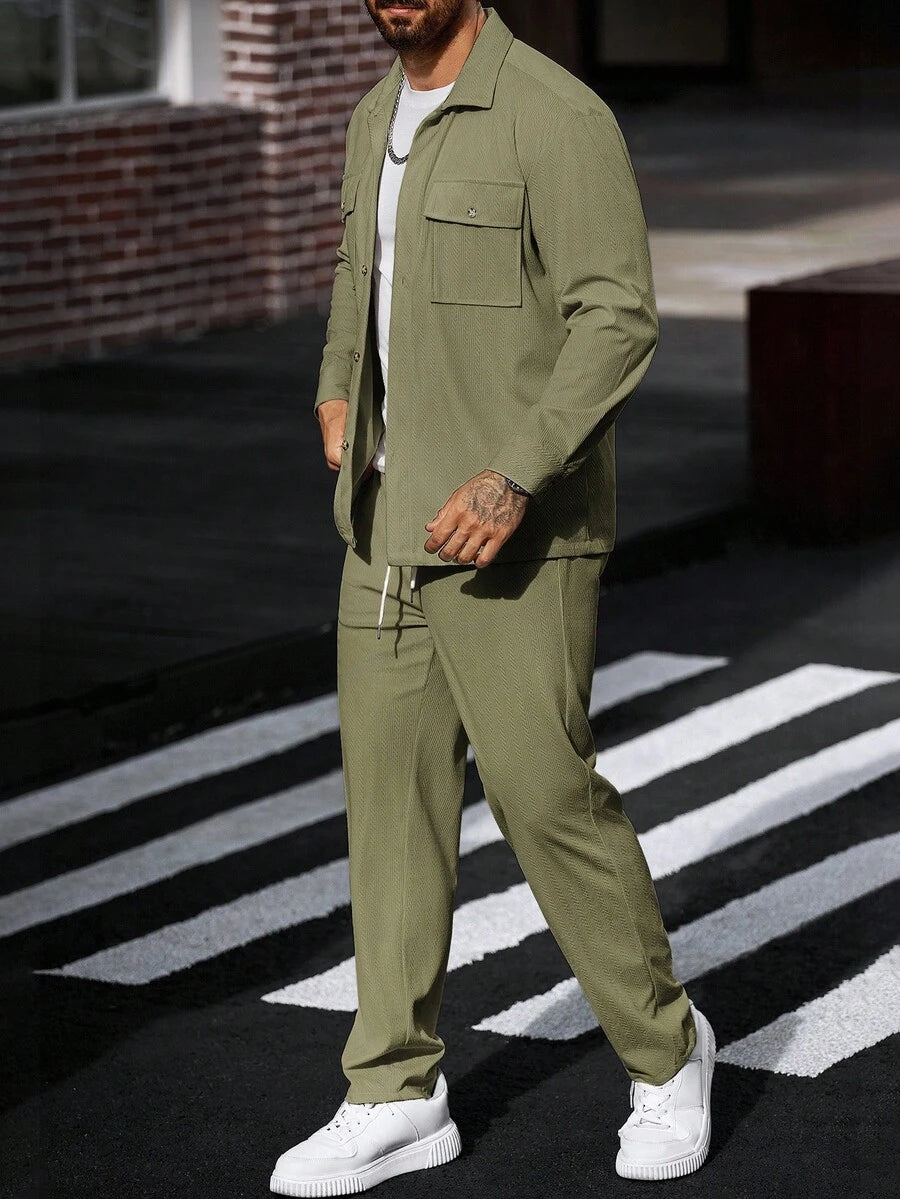 Manfinity CasualCool 2 pièces Chemise et pantalon de travail en velours côtelé pour hommes, vêtements d'automne