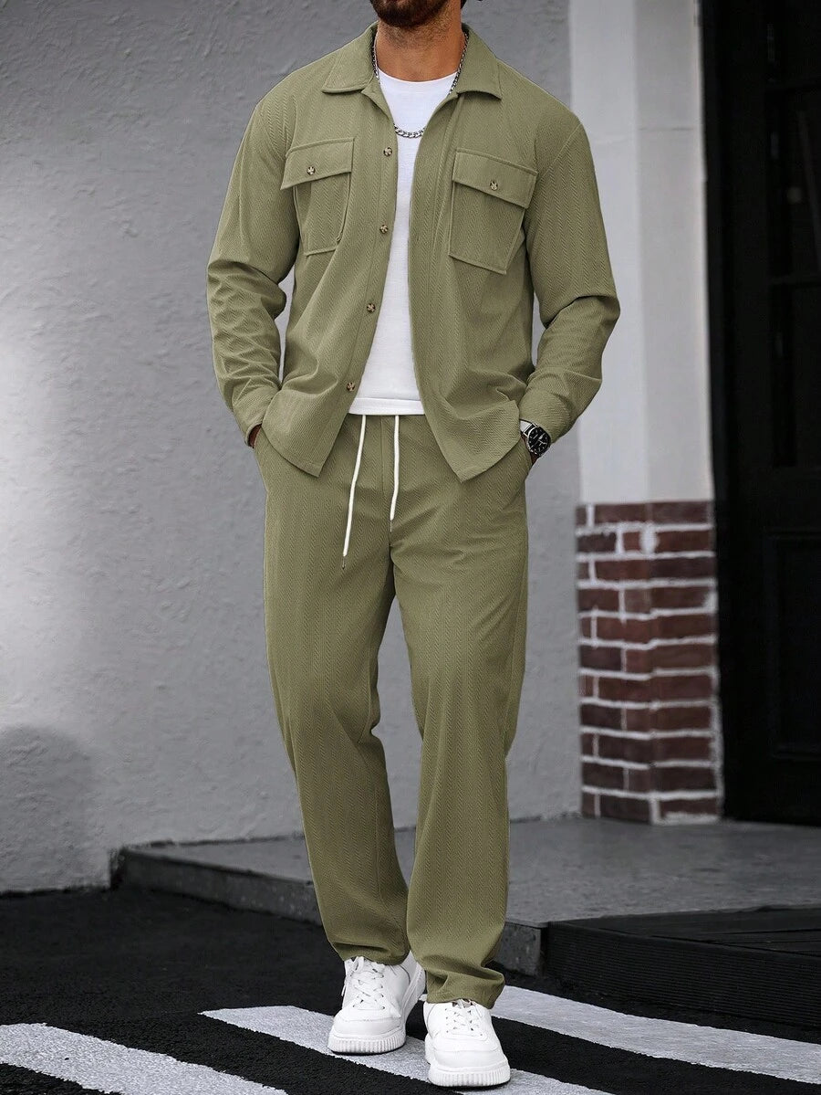 Manfinity CasualCool 2 pièces Chemise et pantalon de travail en velours côtelé pour hommes, vêtements d'automne