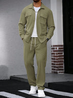 Manfinity CasualCool 2 pièces Chemise et pantalon de travail en velours côtelé pour hommes, vêtements d'automne