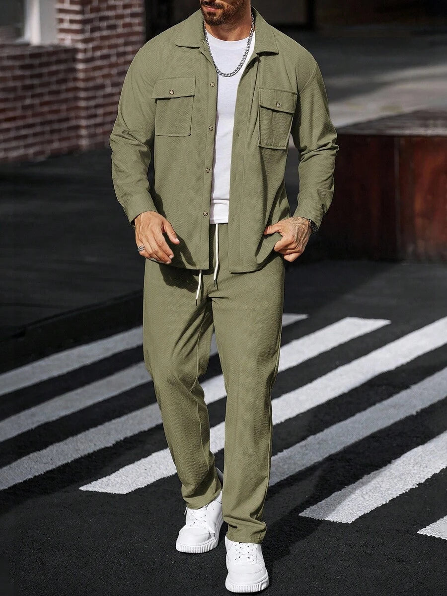 Manfinity CasualCool 2 pièces Chemise et pantalon de travail en velours côtelé pour hommes, vêtements d'automne