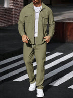 Manfinity CasualCool 2 pièces Chemise et pantalon de travail en velours côtelé pour hommes, vêtements d'automne