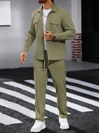 Manfinity CasualCool 2 pièces Chemise et pantalon de travail en velours côtelé pour hommes, vêtements d'automne