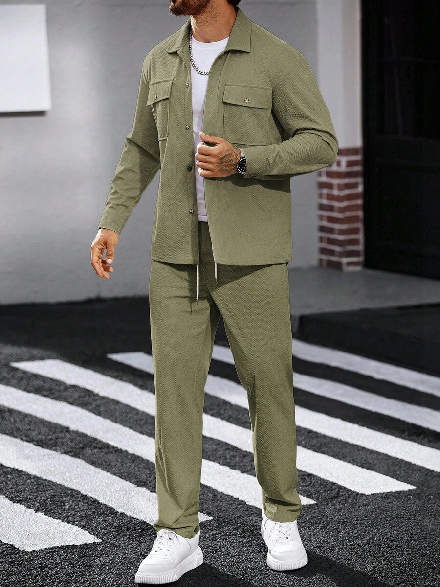 Manfinity CasualCool 2 pièces Chemise et pantalon de travail en velours côtelé pour hommes, vêtements d'automne