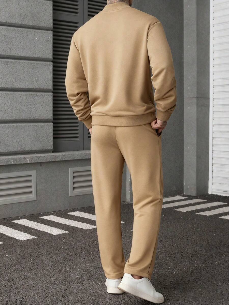 Manfinity CasualCool Ensemble veste zippée et pantalon de couleur unie décontracté pour homme, automne