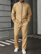 Manfinity CasualCool Ensemble veste zippée et pantalon de couleur unie décontracté pour homme, automne