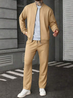 Manfinity CasualCool Ensemble veste zippée et pantalon de couleur unie décontracté pour homme, automne
