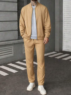 Manfinity CasualCool Ensemble veste zippée et pantalon de couleur unie décontracté pour homme, automne