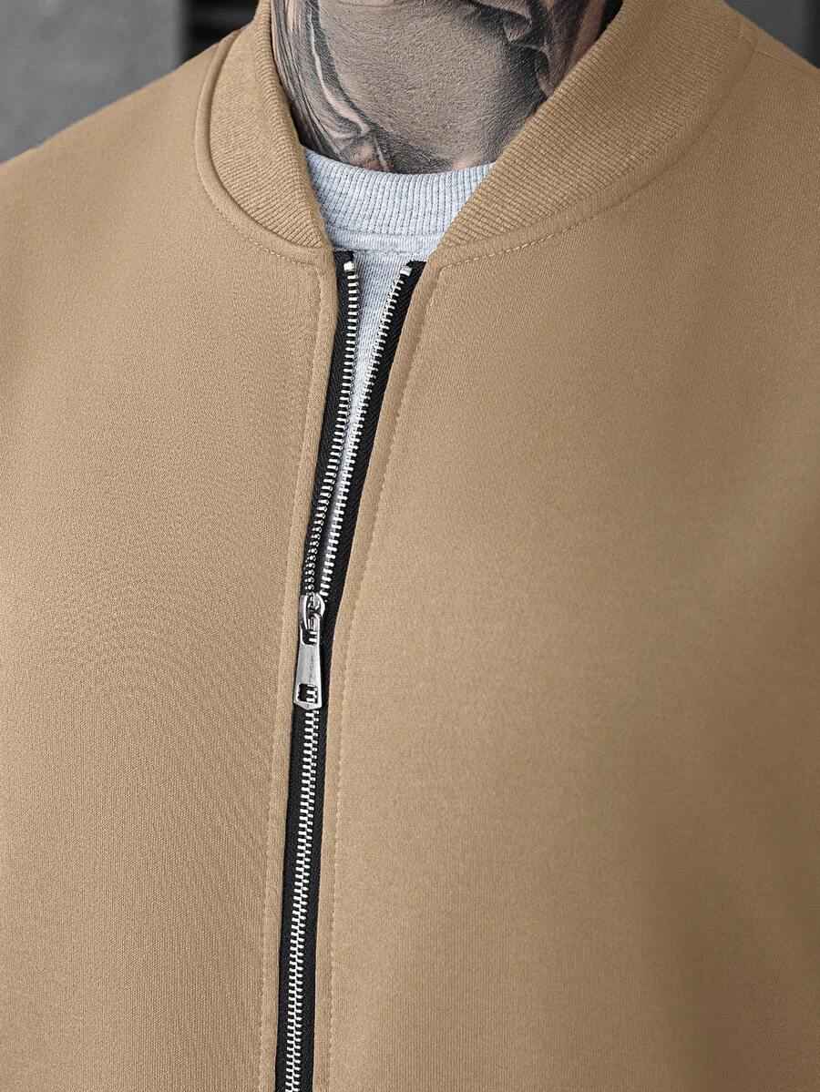 Manfinity CasualCool Ensemble veste zippée et pantalon de couleur unie décontracté pour homme, automne