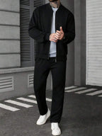 Manfinity CasualCool Ensemble veste zippée et pantalon de couleur unie décontracté pour homme, automne