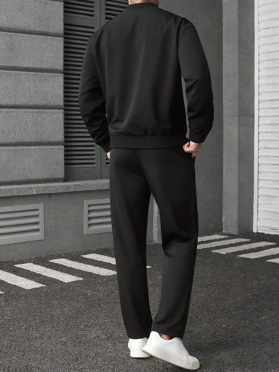 Manfinity CasualCool Ensemble veste zippée et pantalon de couleur unie décontracté pour homme, automne