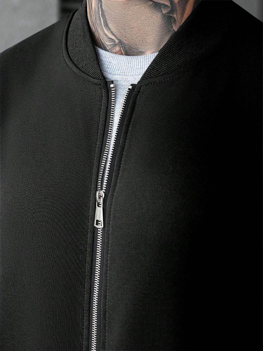 Manfinity CasualCool Ensemble veste zippée et pantalon de couleur unie décontracté pour homme, automne