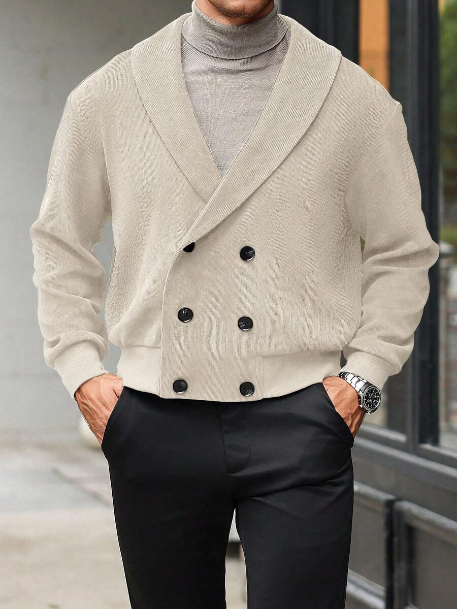 Calvornis Veste noire à col châle double boutonnage à manches longues décontractée pour homme en automne. Veste légère pour l'automne et l'hiver pour homme. Idéal pour les sorties, les cadeaux pour les amis, le mari ou le petit ami.